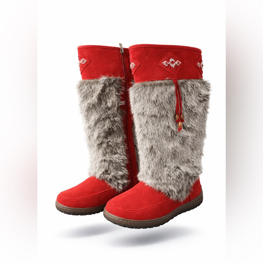 New with Box! $140 Wanderlust Nika Red and Gray Faux Fur Winter Boots sz 9 W